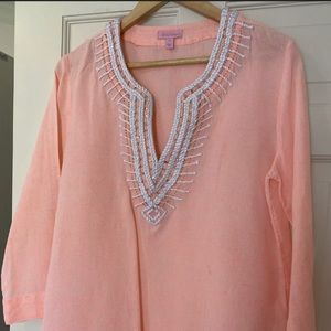 Lilly Pulitzer Medium Pure Linen Pink Beaded Tunic